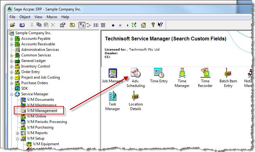 Advanced Scheduling Icon Location within Service Manager