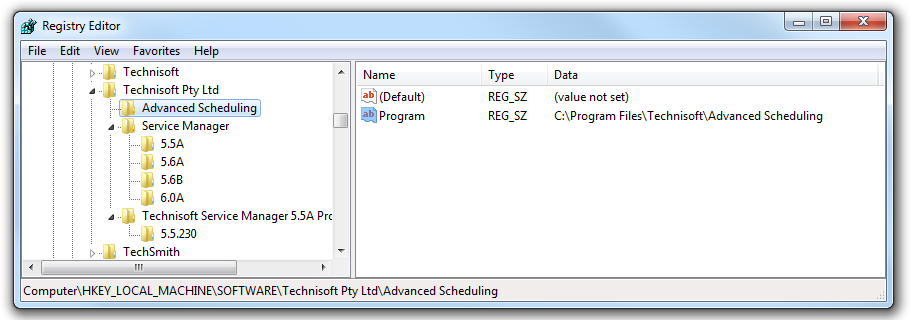 Advanced Scheduling Registry Entry