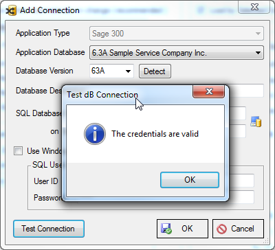 Figure 2 – The Test Connection confirmation window